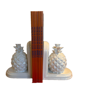 White Pineapple Bookends – New, Modern Decor, Unique Book Holder.